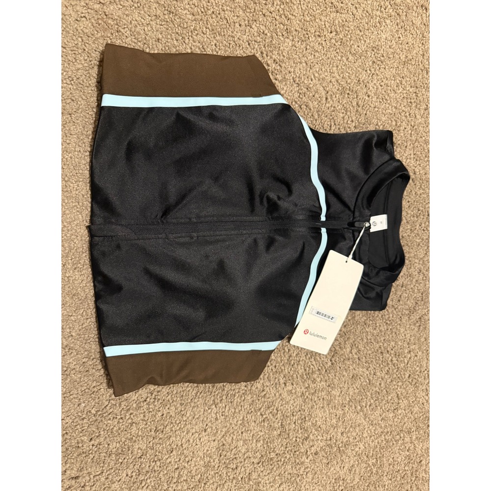 Lululemon Sea Me Full-Zip Tank Stripes Black Java Blue LW1DSJS Size 8 NWT